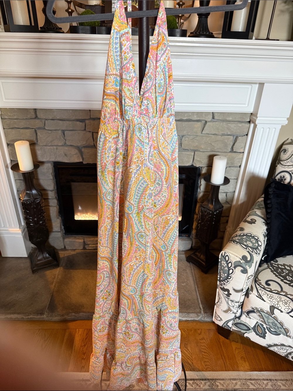 SHEIN Multicolor Paisley Halter Maxi Dress